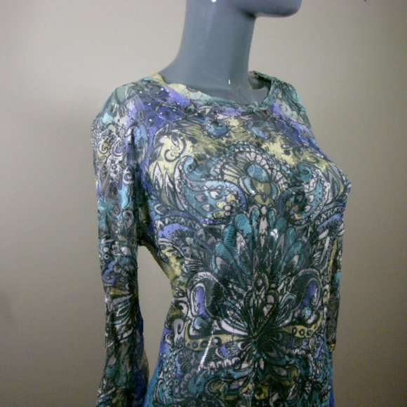 L Amore Couture. Women's Sheer Multicolor Blouse Top - Picture 8 of 8